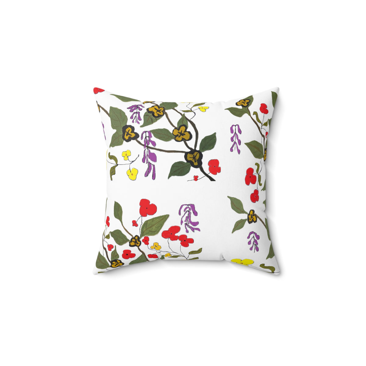 Hand-drawn Floral Pattern Pillow | Square Polyester Pillow