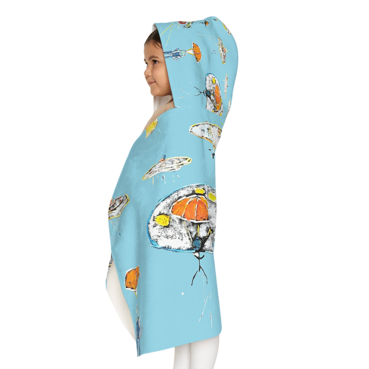 Youth Hooded Towel – Whimsical UFOs & Umbrellas Beach Towel for Kids