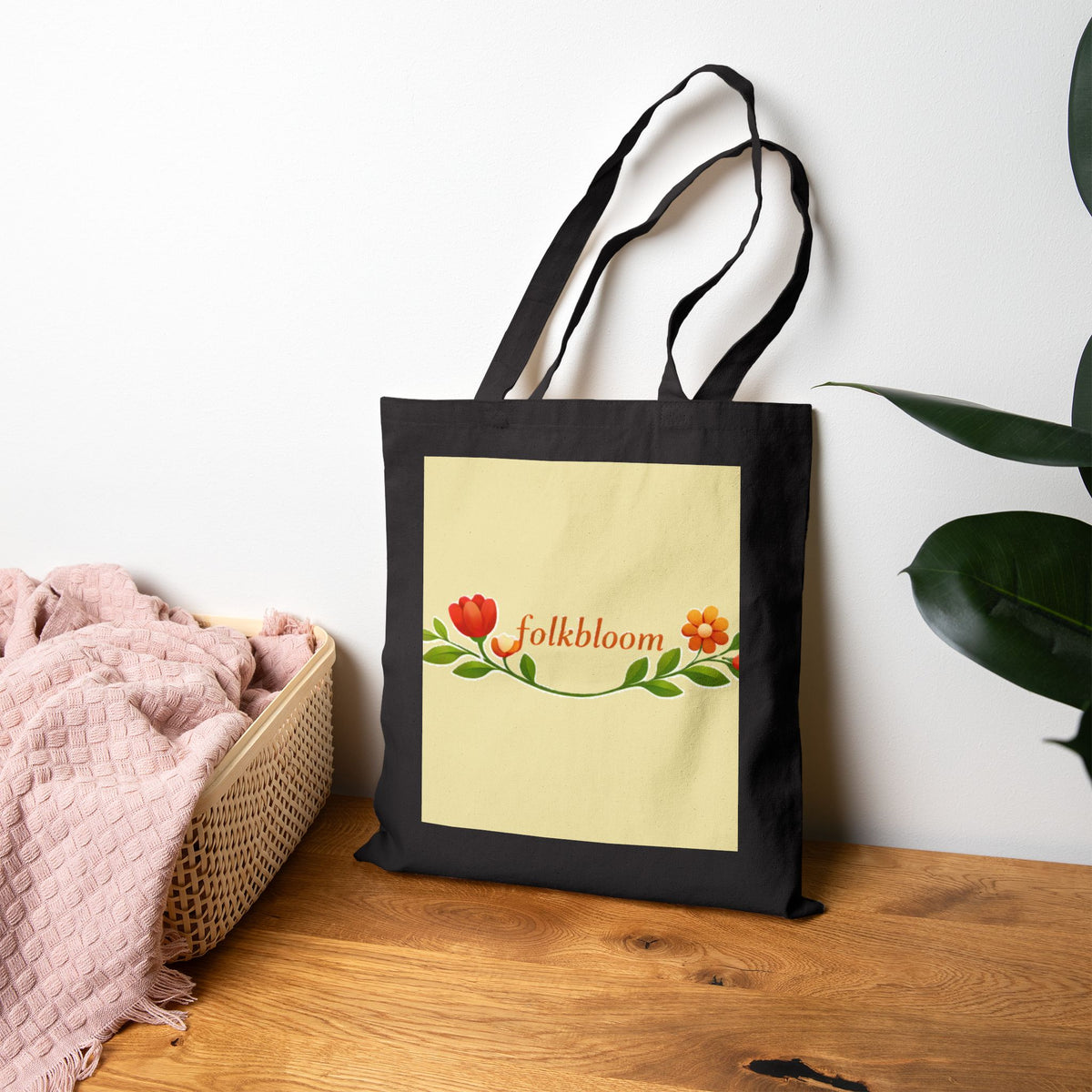 Folk Bloom floral vine tote bag | canvas market tote, botanical design