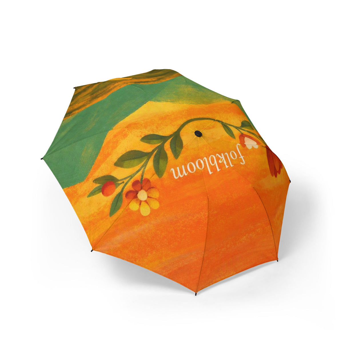 Floral Folk Art Foldable Umbrella – 'Folktbloom' Compact Rain Guard