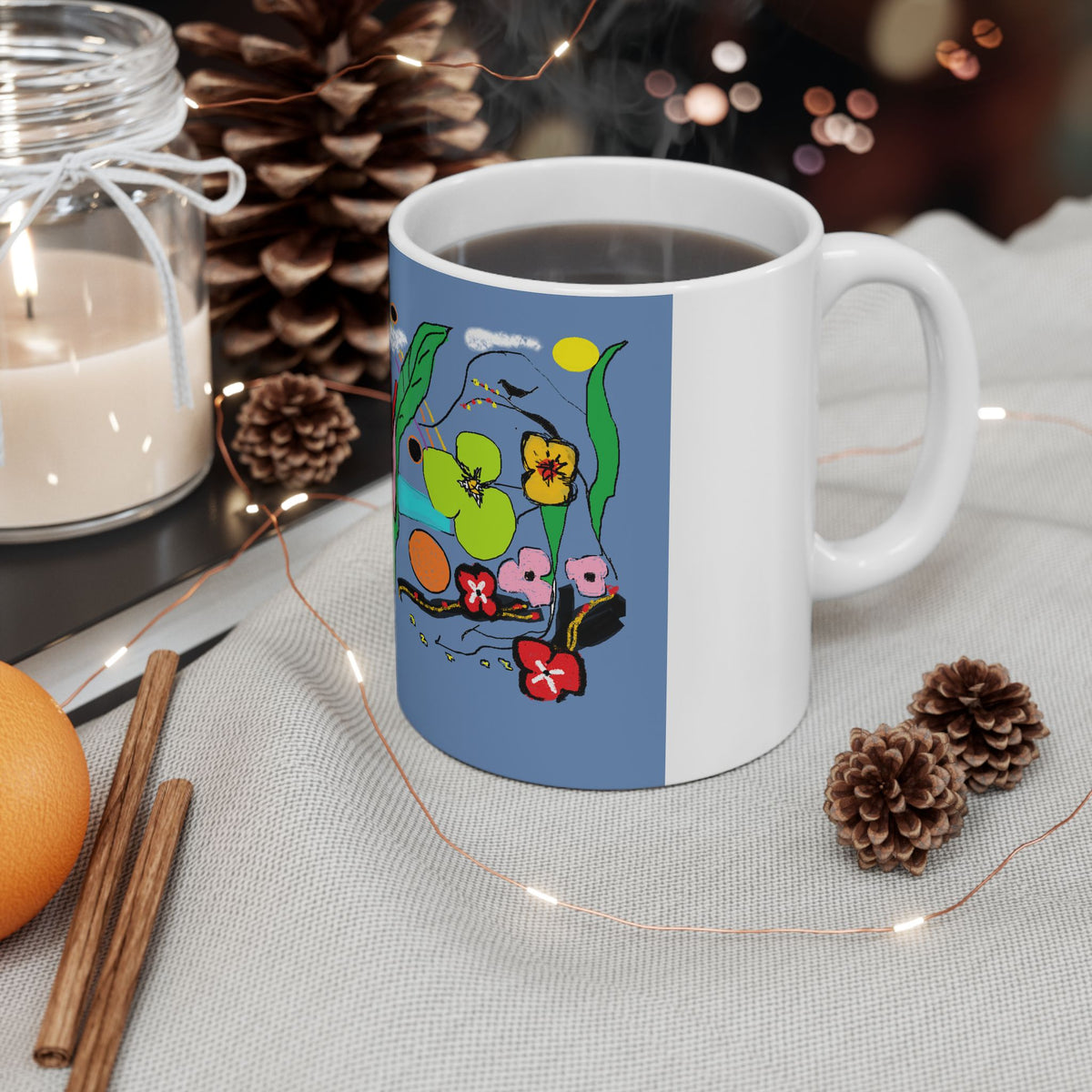 Whimsical Floral Illustration Mug | Colorful Garden Ceramic Mug