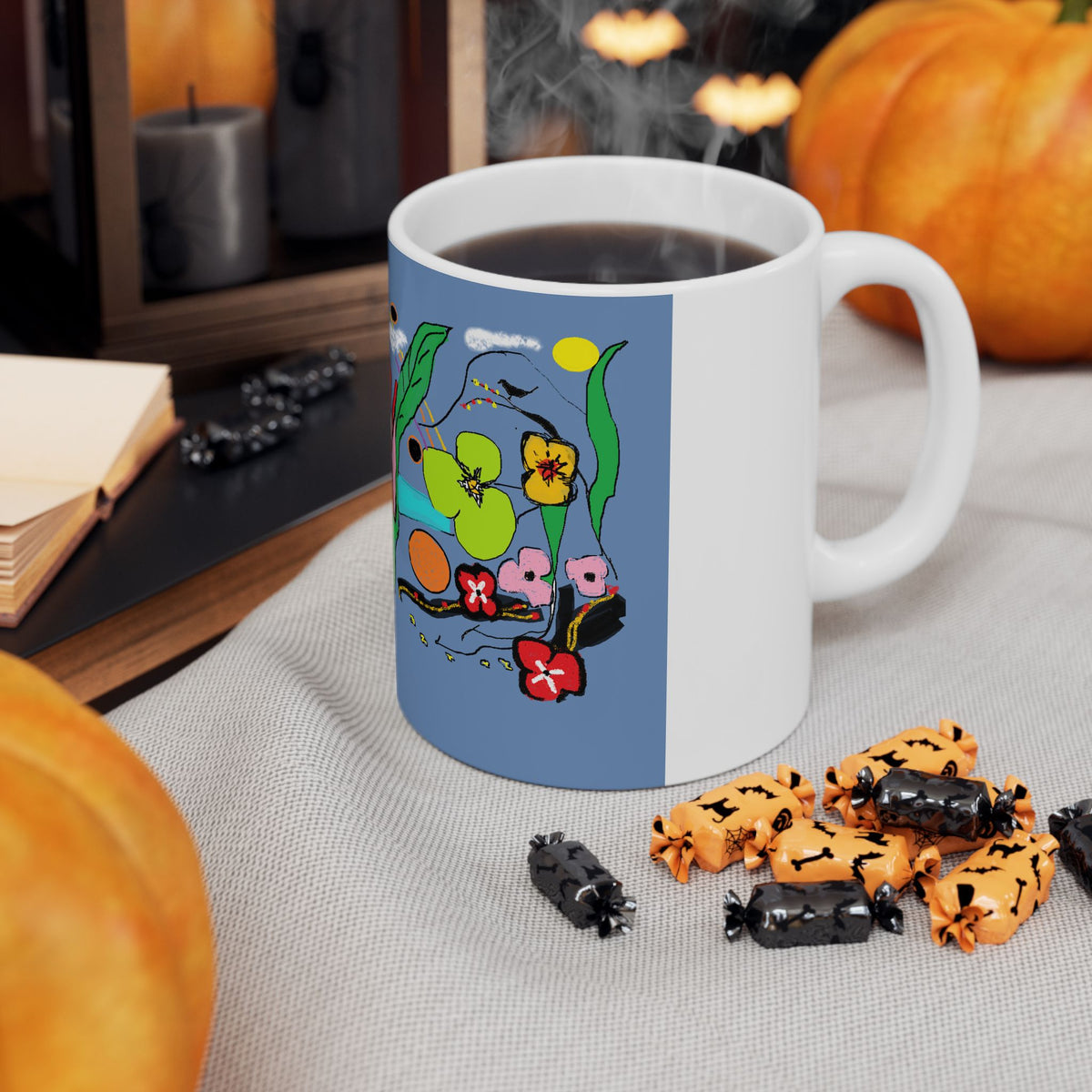 Whimsical Floral Illustration Mug | Colorful Garden Ceramic Mug