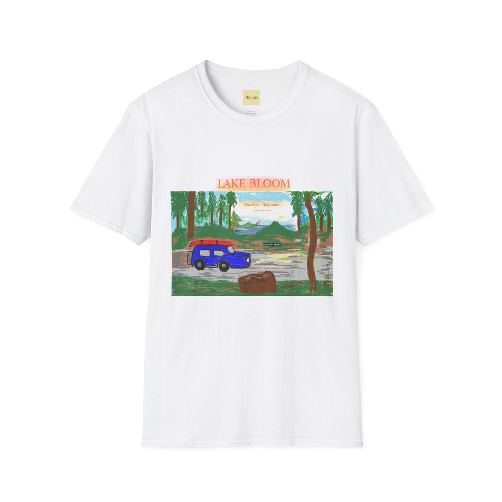 Lake Bloom Scenic T-Shirt — Vintage Camper Van Lake Sunset Design