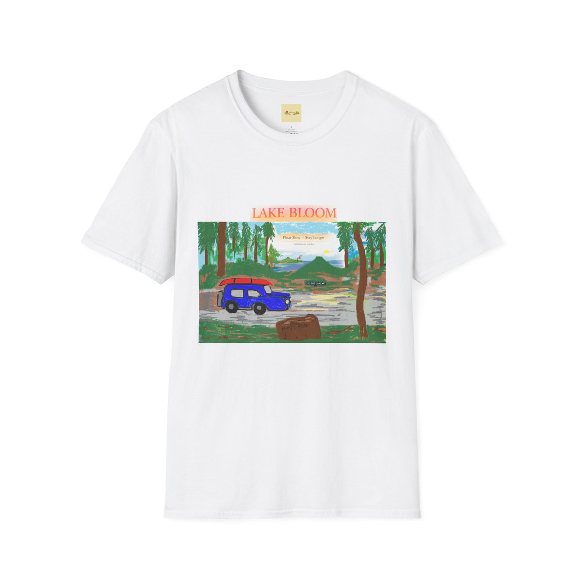 Lake Bloom Scenic T-Shirt — Vintage Camper Van Lake Sunset Design