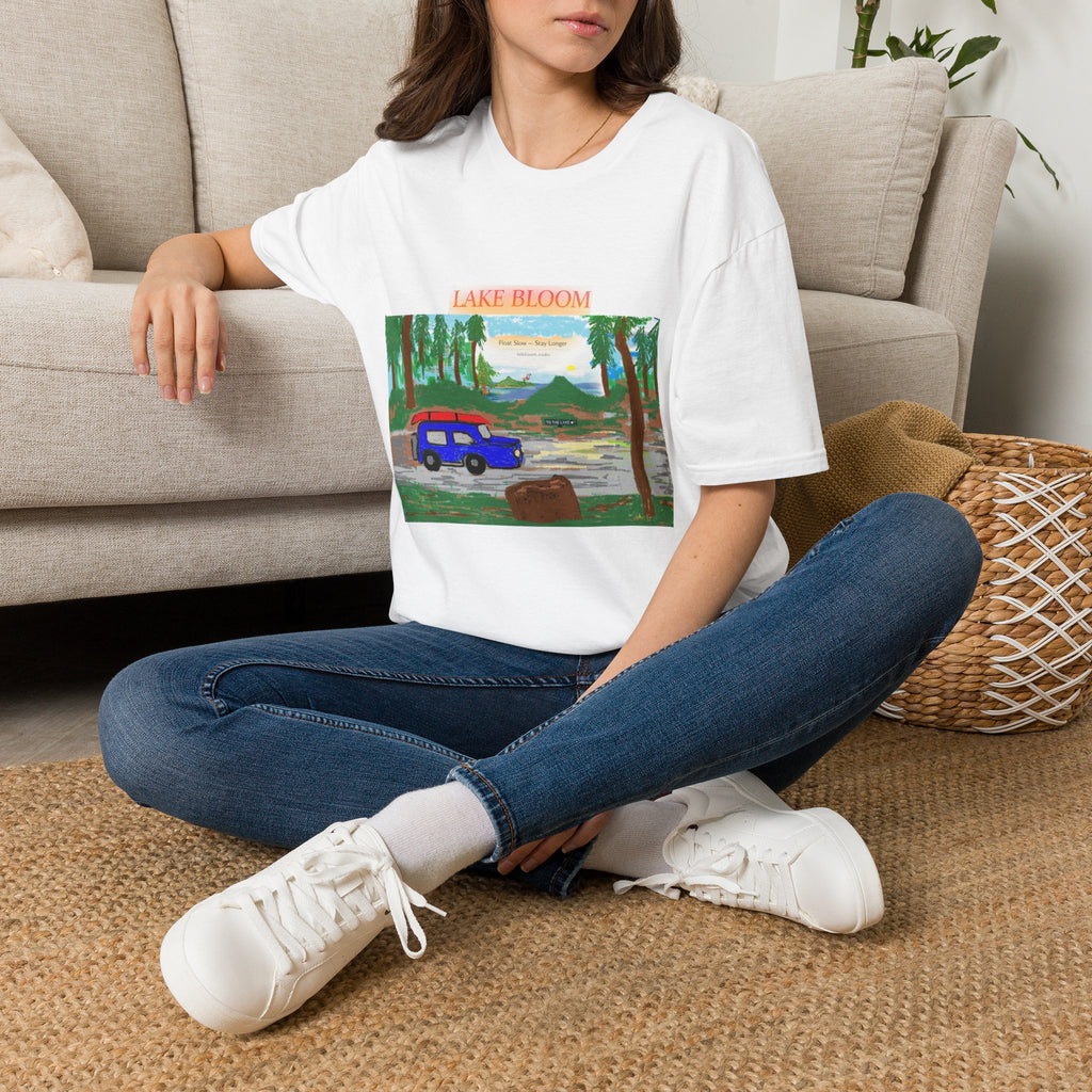 Lake Bloom Scenic T-Shirt — Vintage Camper Van Lake Sunset Design