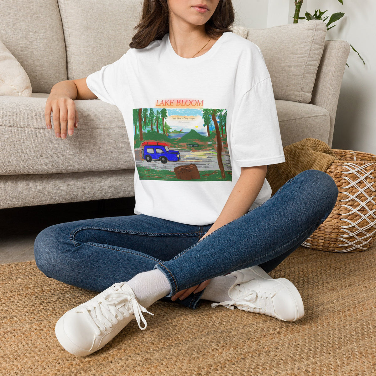 Lake Bloom Scenic T-Shirt — Vintage Camper Van Lake Sunset Design