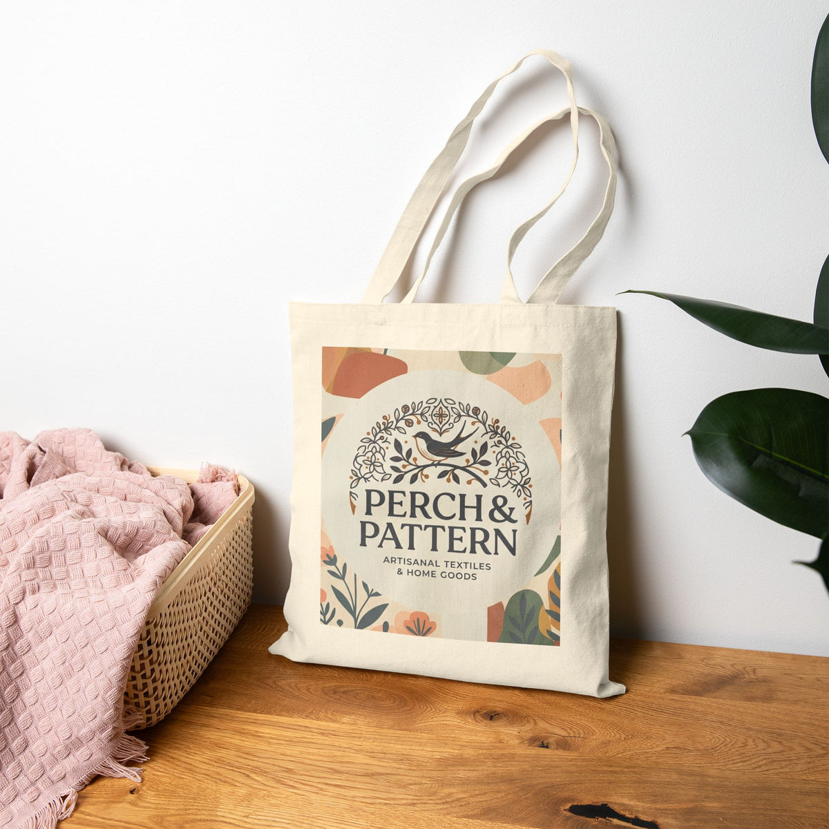 Perch & Pattern Floral Logo Canvas Tote