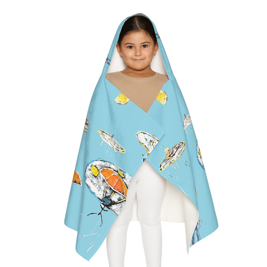 Youth Hooded Towel – Whimsical UFOs & Umbrellas Beach Towel for Kids