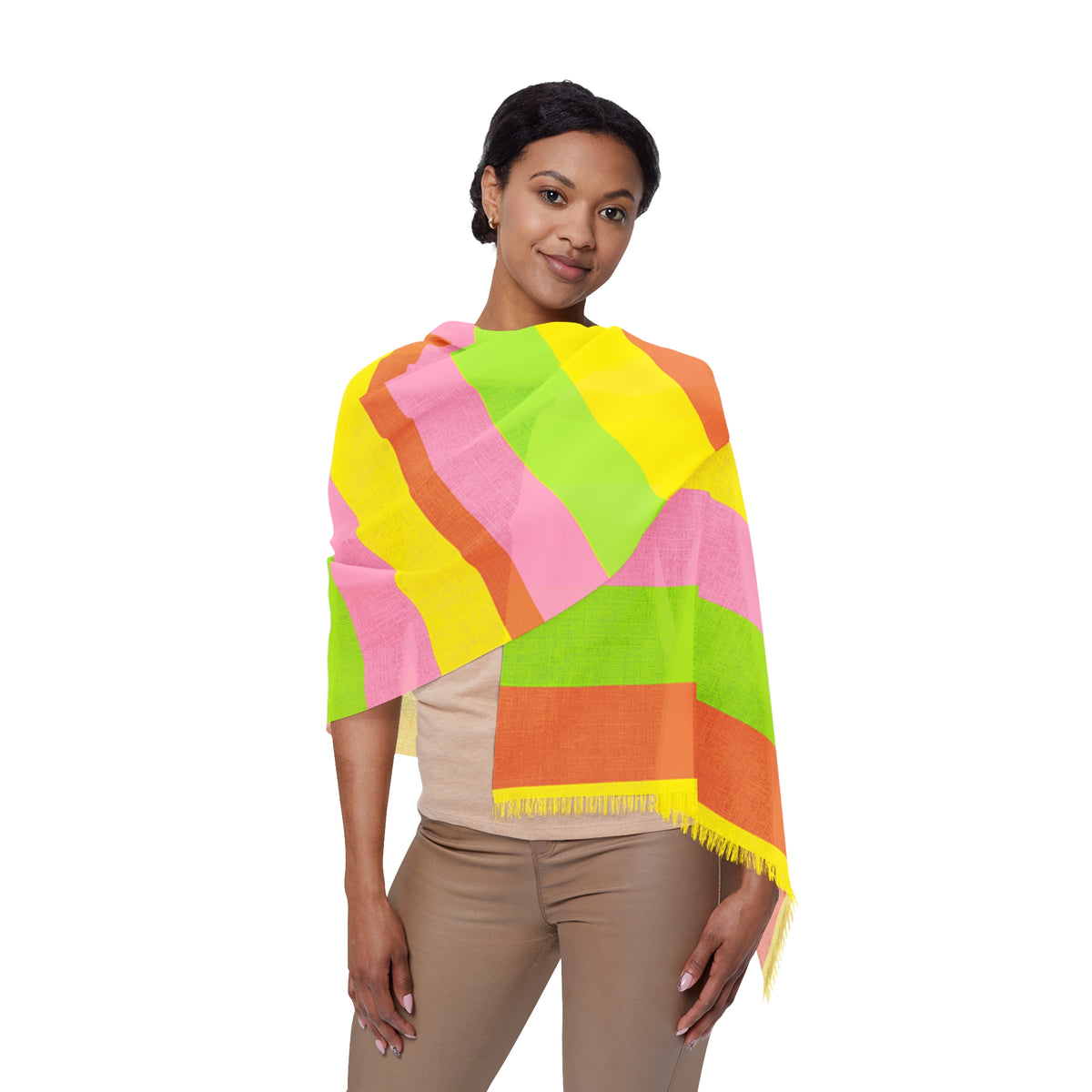 Neon Rainbow Stripe Scarf — Lightweight Pastel Spring Wrap