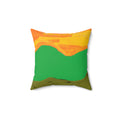 Abstract Sunset Landscape Throw Pillow — Green & Orange Decorative Accent