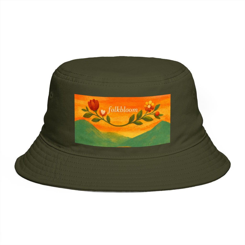 Folk Bloom floral banner Bucket Hat | tulip vine illustration