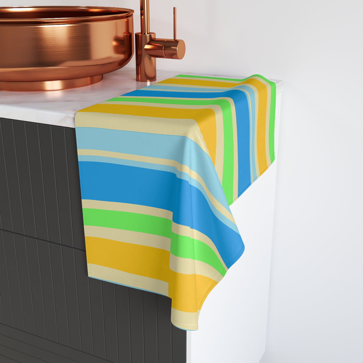 Colorful Beach Stripe Hand Towel — Bright Blue, Yellow & Green Summer Stripe