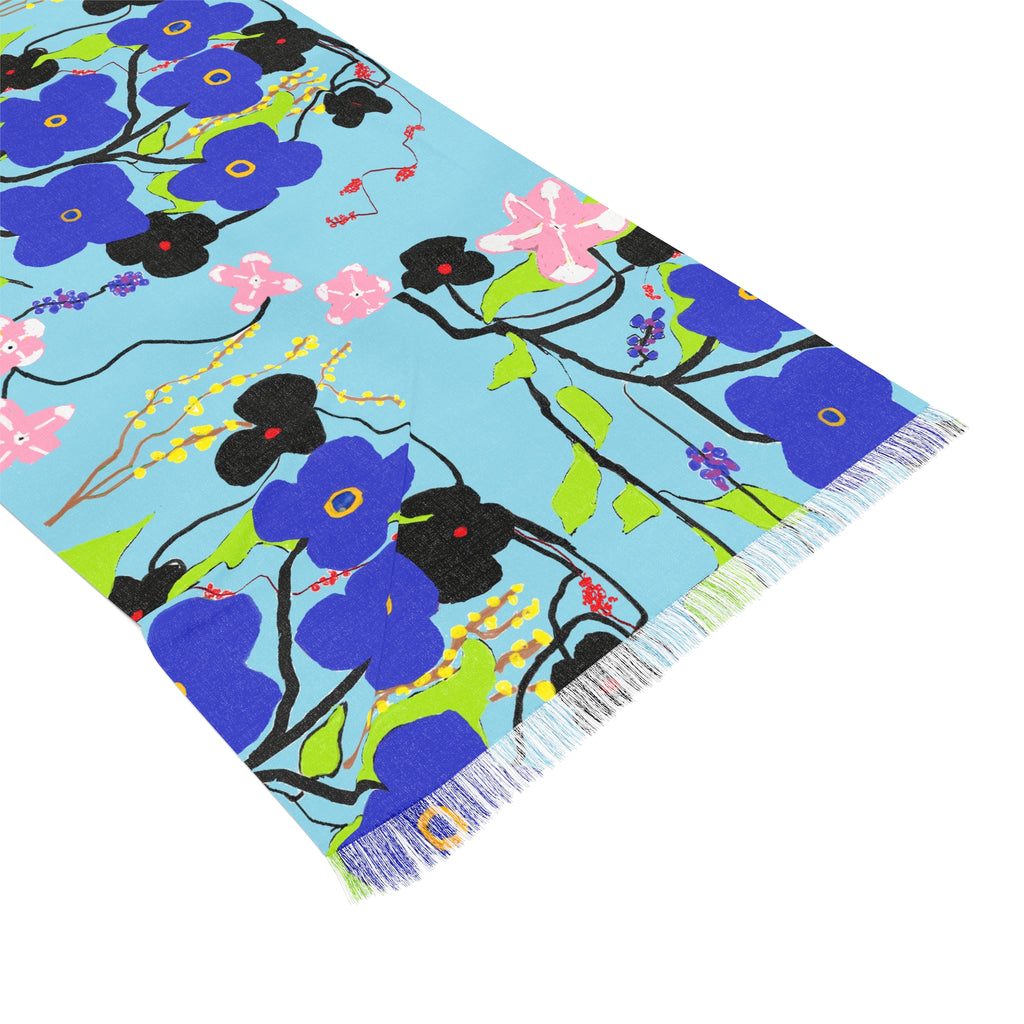 Lightweight Floral Scarf — Blue Pansy Pattern
