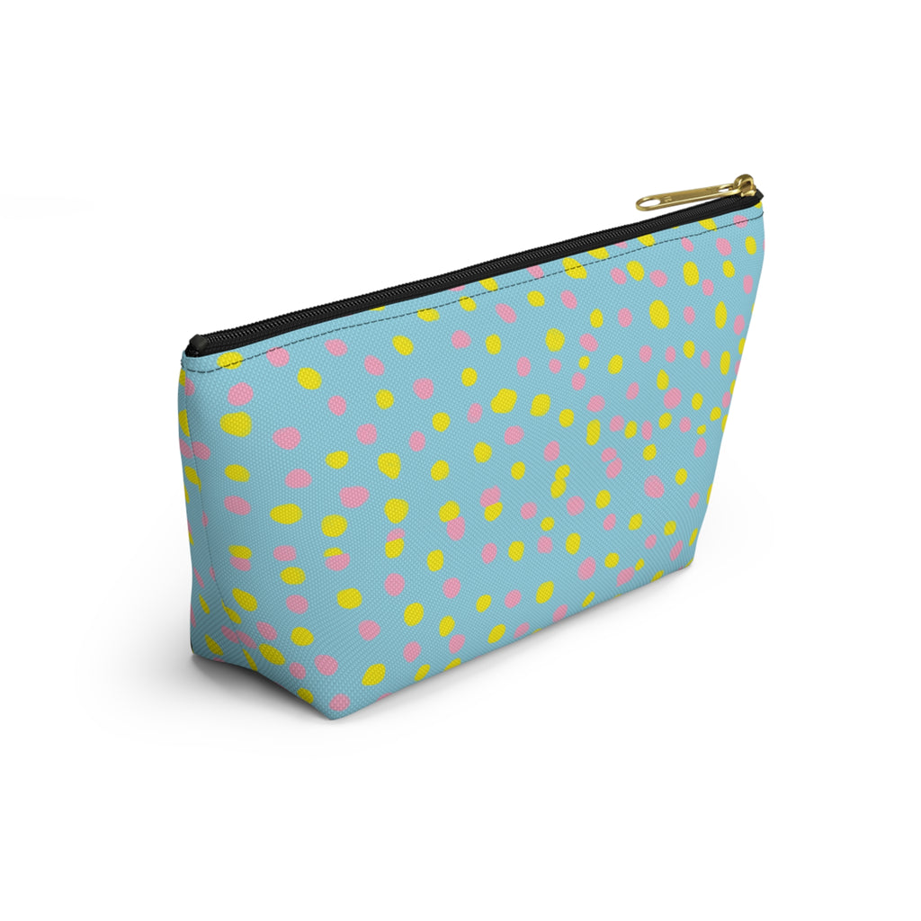 Blue Polka Dot Accessory Pouch — Cosmetic Zip T-Bottom Bag