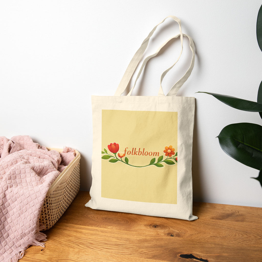 Folk Bloom floral vine tote bag | canvas market tote, botanical design