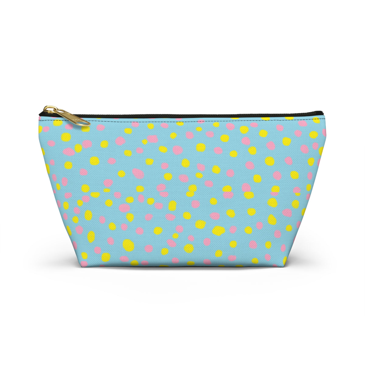 Blue Polka Dot Accessory Pouch — Cosmetic Zip T-Bottom Bag