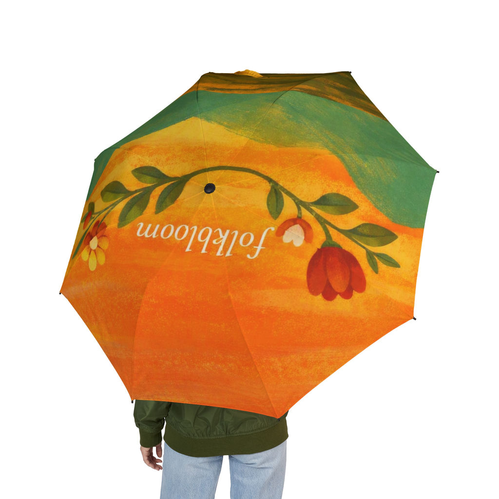 Floral Folk Art Foldable Umbrella – 'Folktbloom' Compact Rain Guard