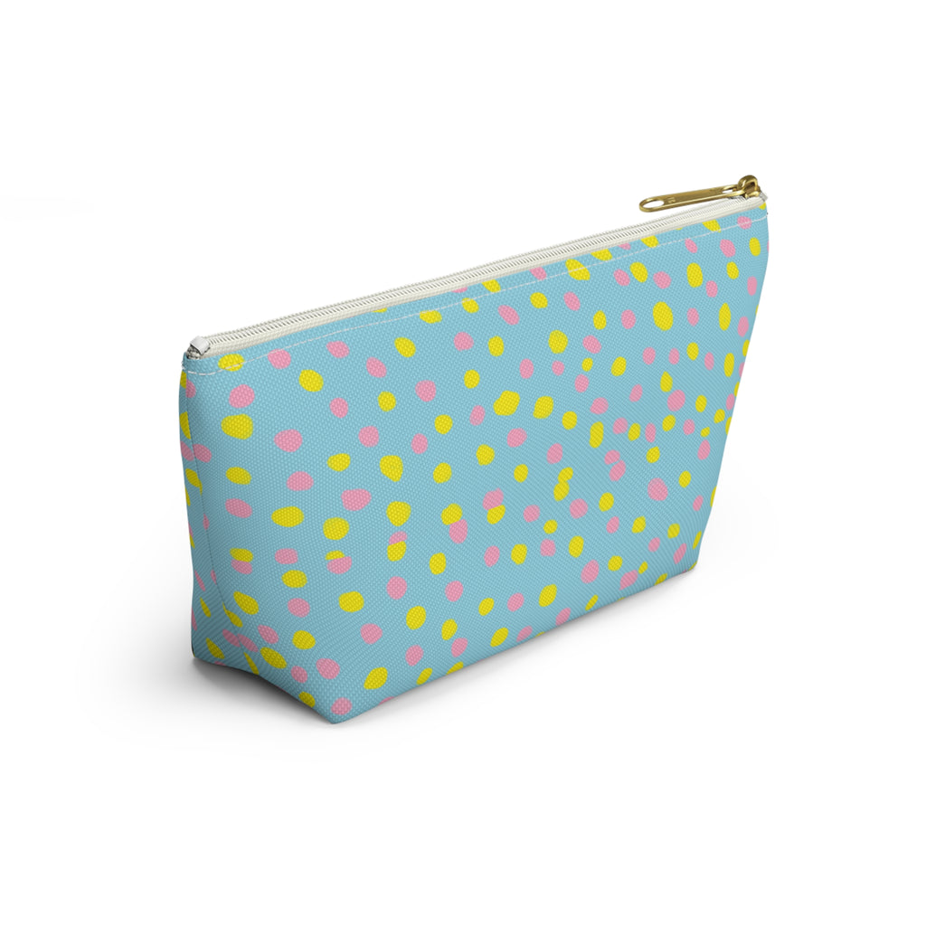 Blue Polka Dot Accessory Pouch — Cosmetic Zip T-Bottom Bag