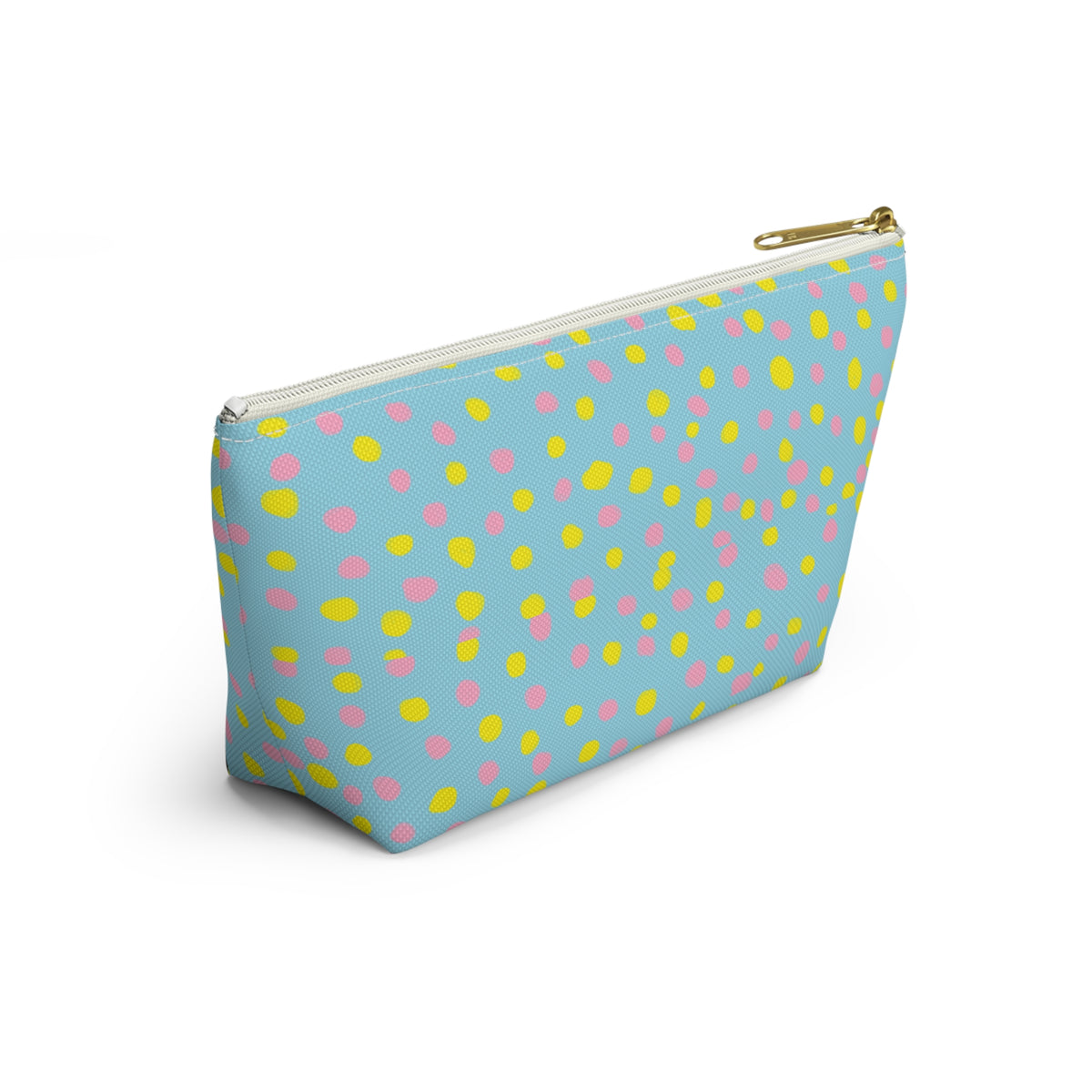 Blue Polka Dot Accessory Pouch — Cosmetic Zip T-Bottom Bag