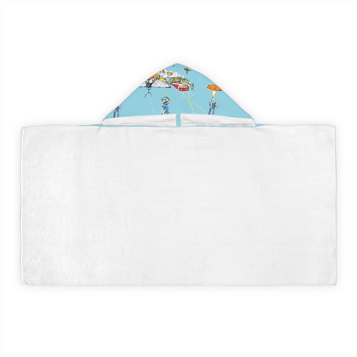 Youth Hooded Towel – Whimsical UFOs & Umbrellas Beach Towel for Kids