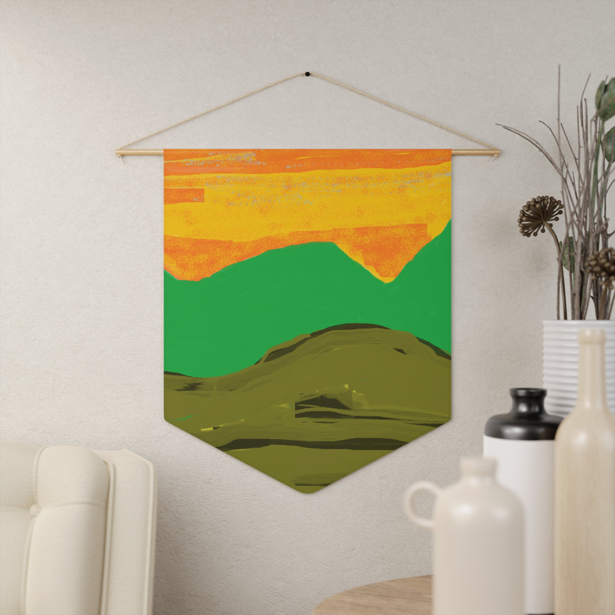 Sunset Ridge Pennant Wall Banner — Abstract Mountain Landscape Decor
