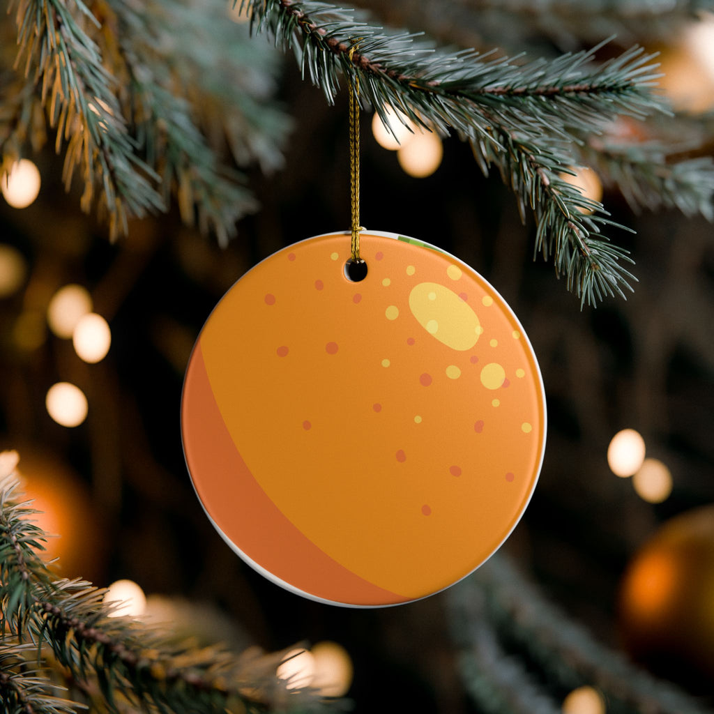 Orange Fruit Ceramic Ornament — Round Citrus Holiday Decoration