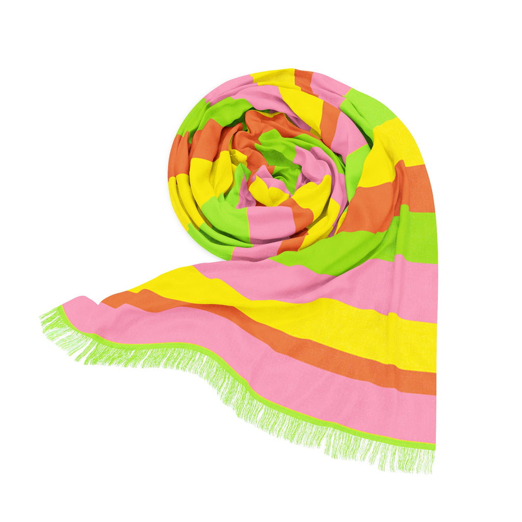 Neon Rainbow Stripe Scarf — Lightweight Pastel Spring Wrap