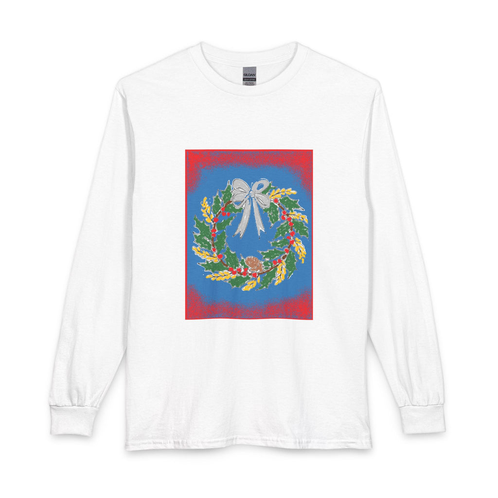 Holiday Wreath Long Sleeve Shirt — Festive Ribbon & Floral Back Detail