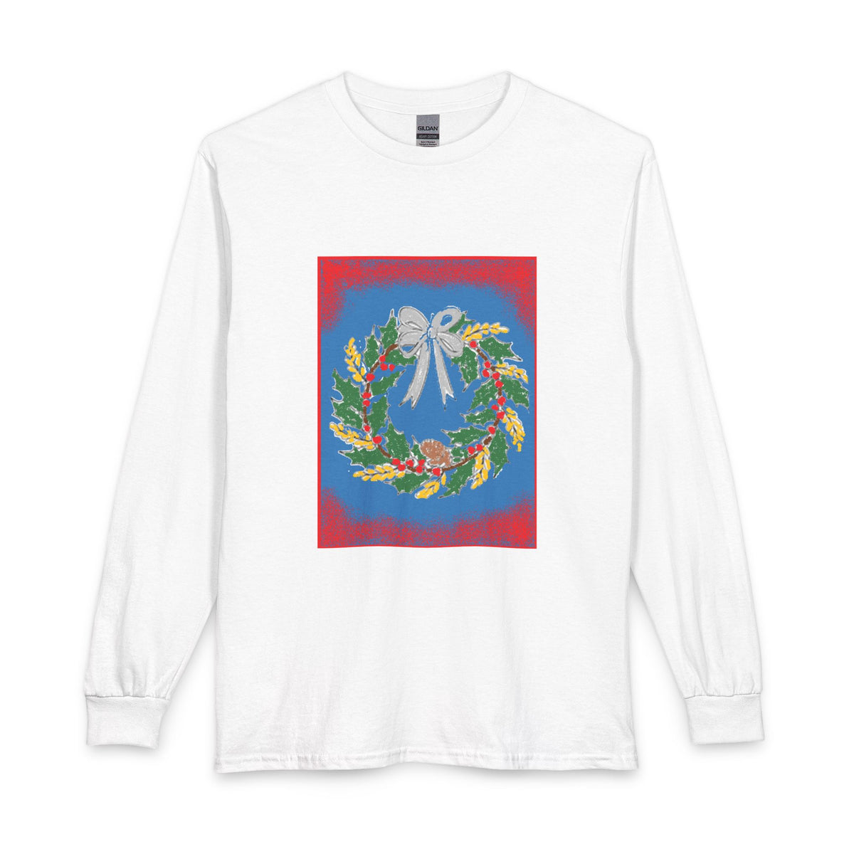 Holiday Wreath Long Sleeve Shirt — Festive Ribbon & Floral Back Detail