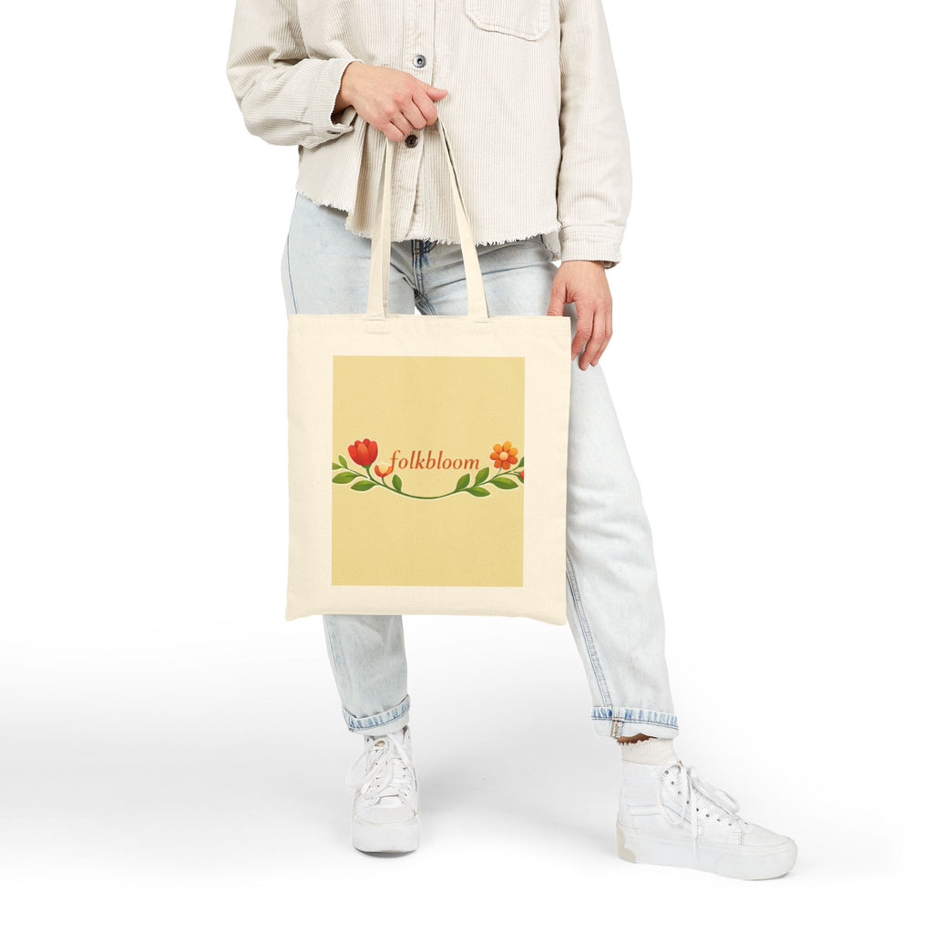Folk Bloom floral vine tote bag | canvas market tote, botanical design