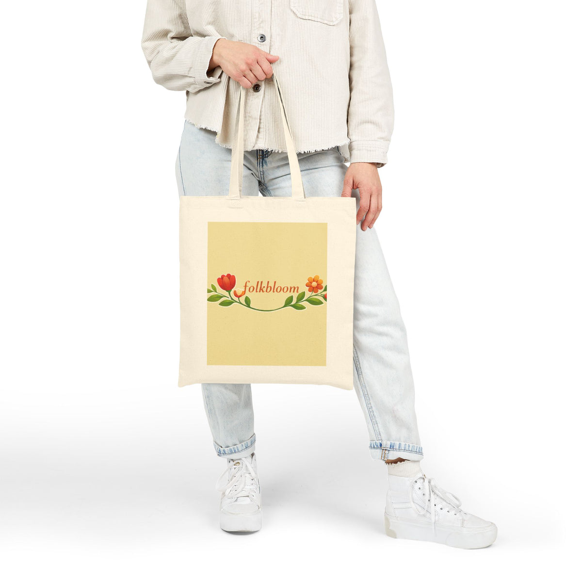 Folk Bloom floral vine tote bag | canvas market tote, botanical design