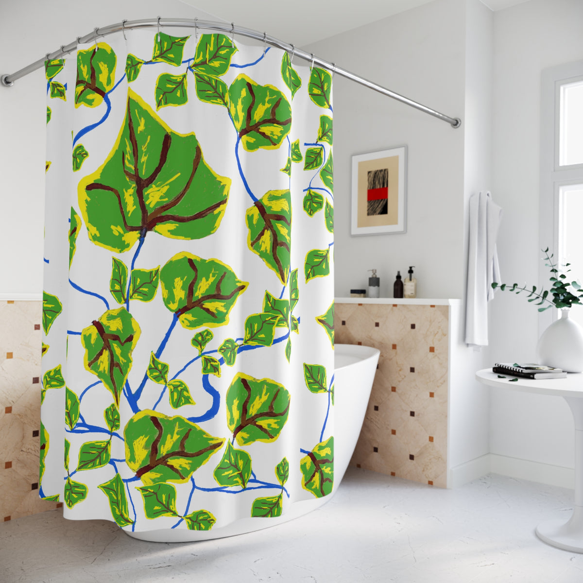 Leaf Vine Shower Curtain — Green Tropical Bathroom Decor