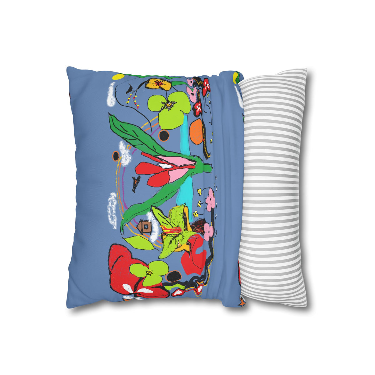 Botanical Bloom Decorative Pillowcase — Blue Floral Canvas Square Pillow