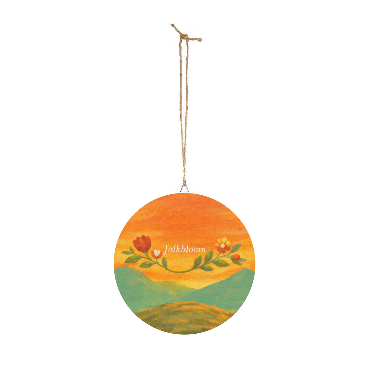 Folk Bloom Round Wood Sign – Floral Sunset Decorative Plaque