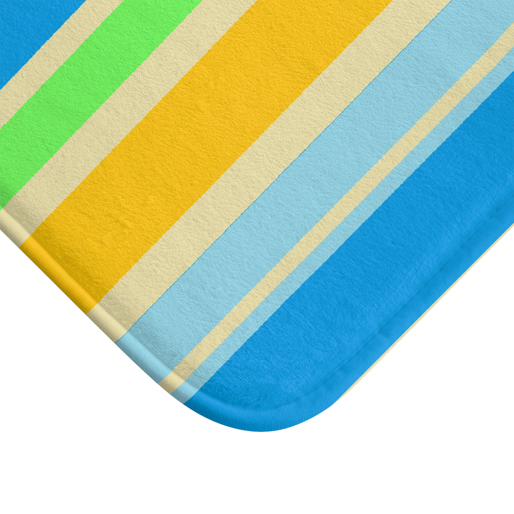Striped Beach Vibes Bath Mat — Blue, Yellow & Green Summer Stripe