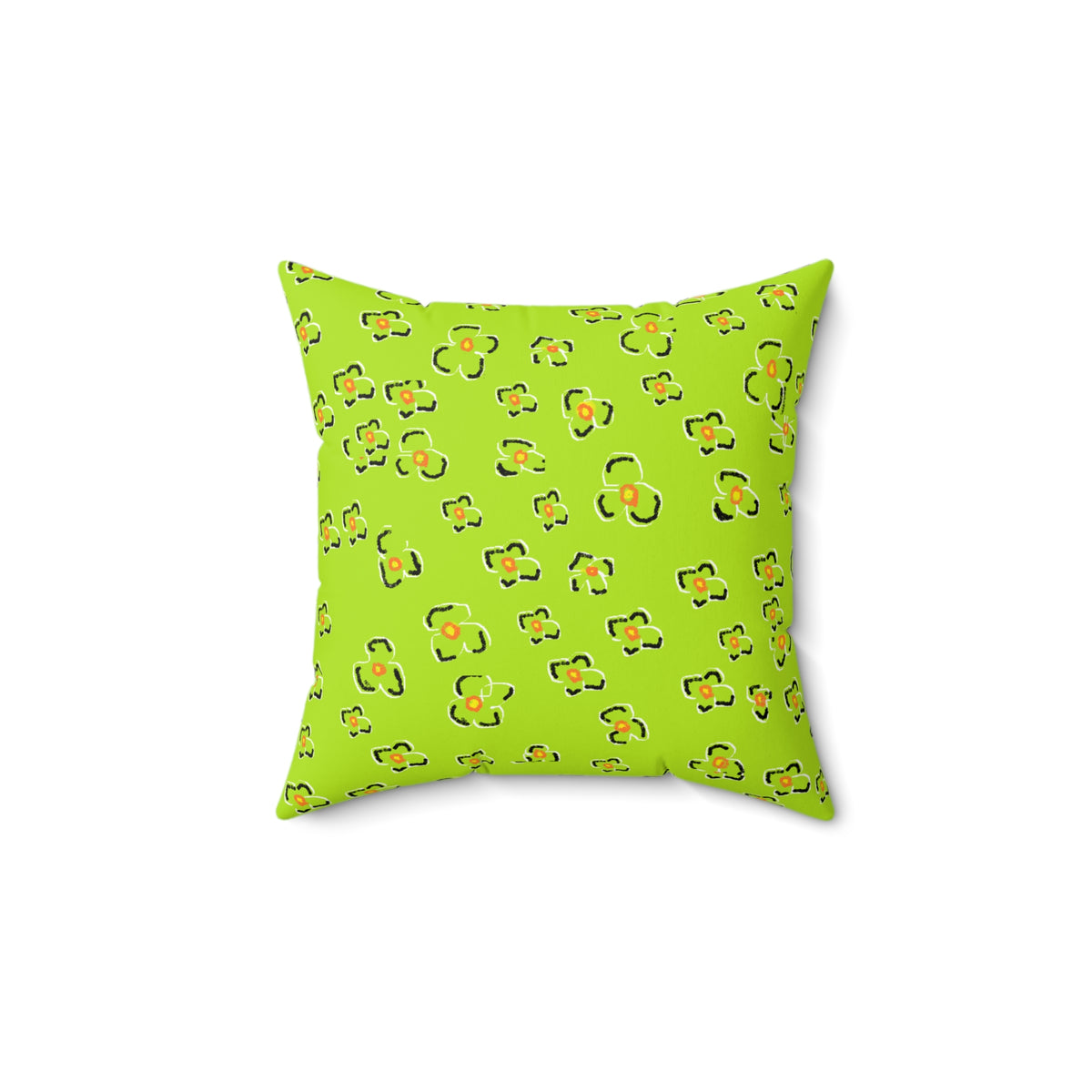 Lime Green Floral Pattern Square Pillow