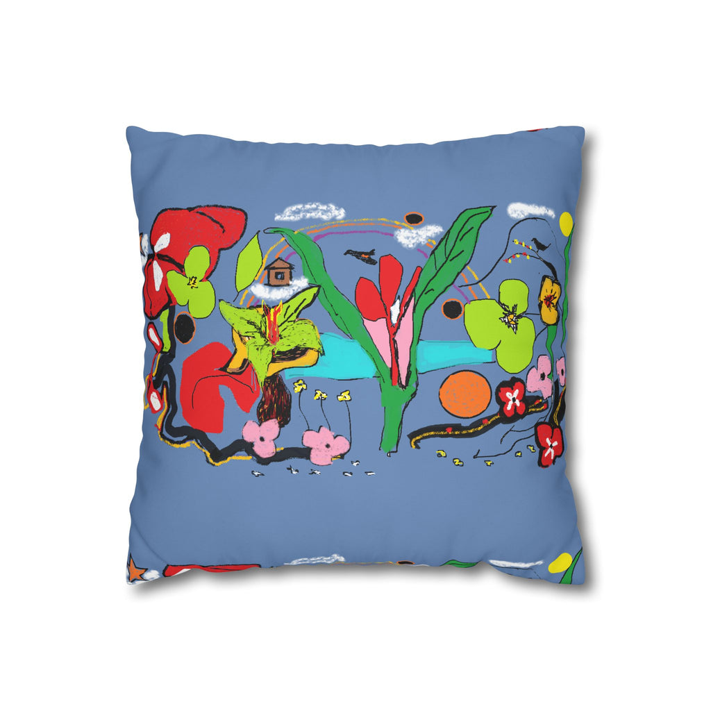 Botanical Bloom Decorative Pillowcase — Blue Floral Canvas Square Pillow
