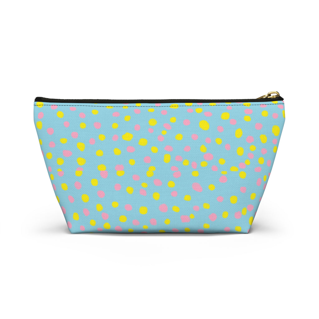 Blue Polka Dot Accessory Pouch — Cosmetic Zip T-Bottom Bag