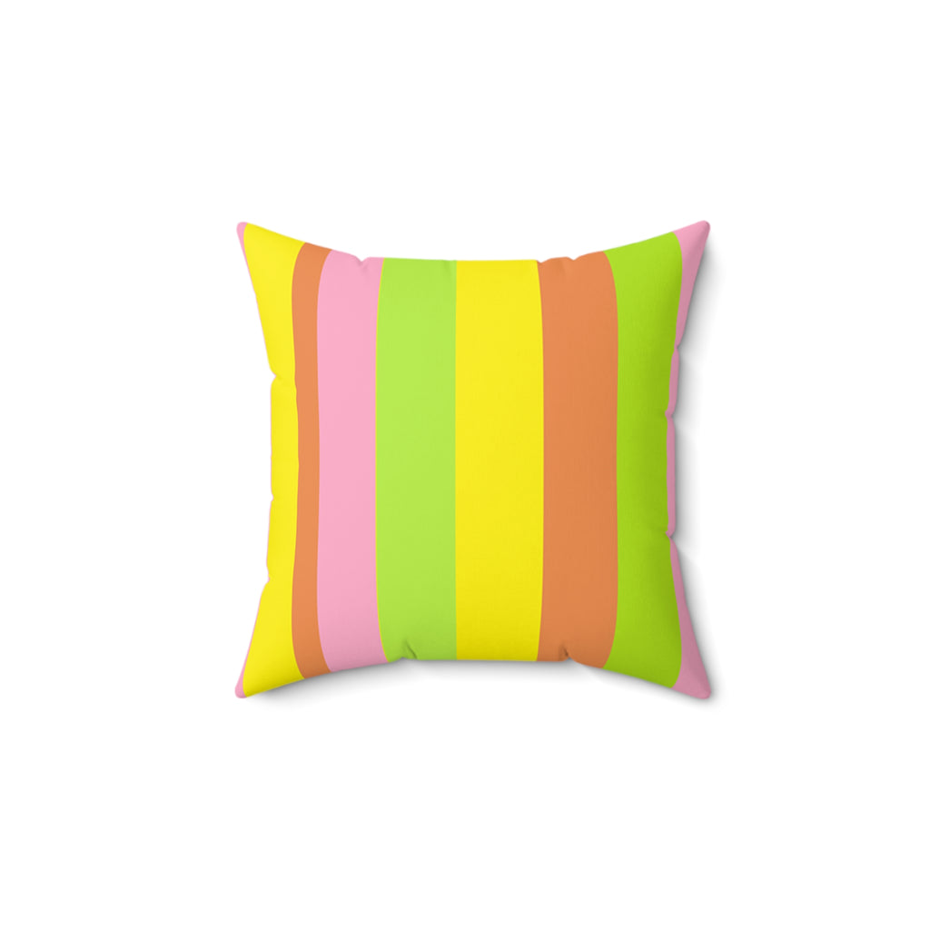 Colorful Pastel Stripe Square Pillow — Bright Neon Retro Accent Cushion