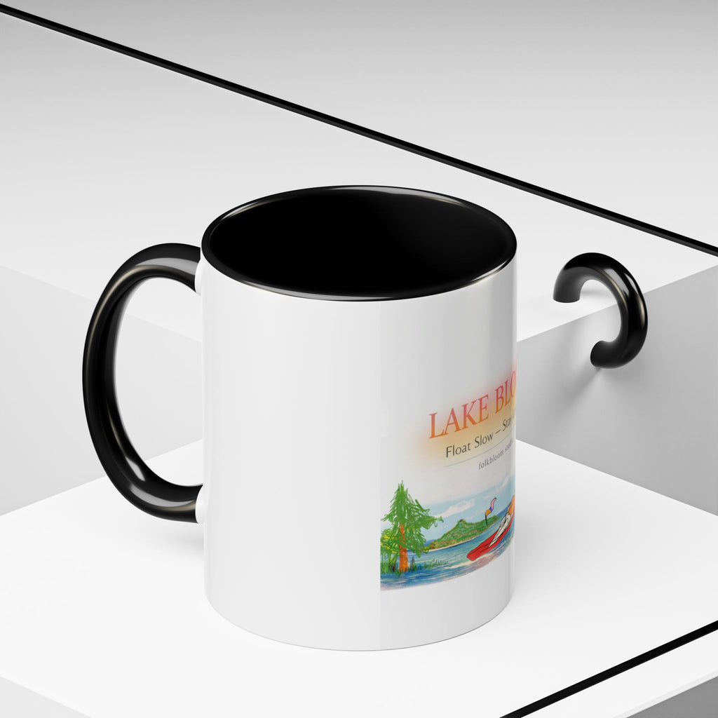Lake Bloom Accent Coffee Mug – 'Float Slow, Stay Longer' Relaxing Kayak Design