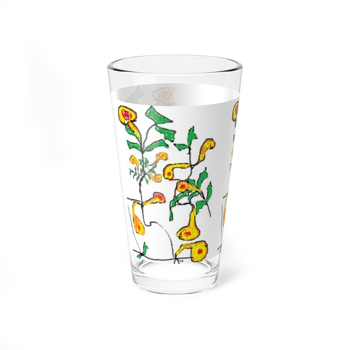 16oz Floral Mixing Glass – Hand-Drawn Yellow Wildflower Cocktail Glass