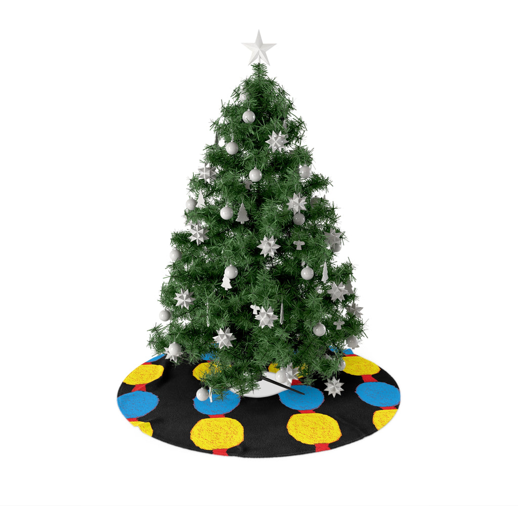 Retro Holiday Light Pattern Christmas Tree Skirt | Black, Blue, Yellow