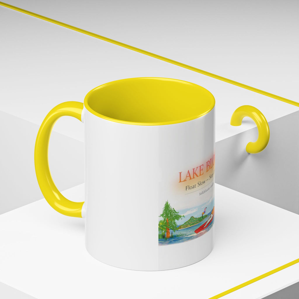 Lake Bloom Accent Coffee Mug – 'Float Slow, Stay Longer' Relaxing Kayak Design