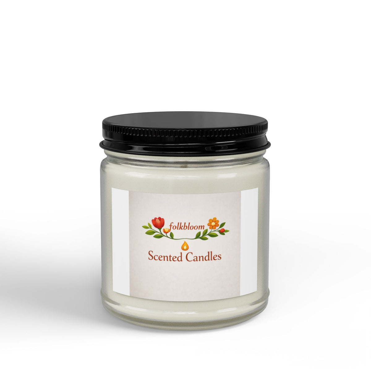 Scented Soy Candle Jar — 4oz & 9oz Amber Glass with Black Lid (FolkBloom Scents)