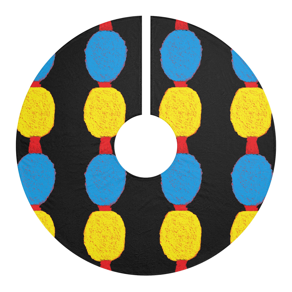Retro Holiday Light Pattern Christmas Tree Skirt | Black, Blue, Yellow