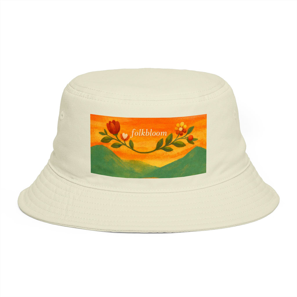 Folk Bloom floral banner Bucket Hat | tulip vine illustration
