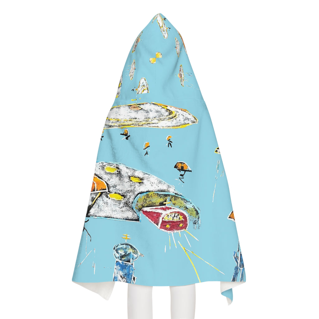Youth Hooded Towel – Whimsical UFOs & Umbrellas Beach Towel for Kids