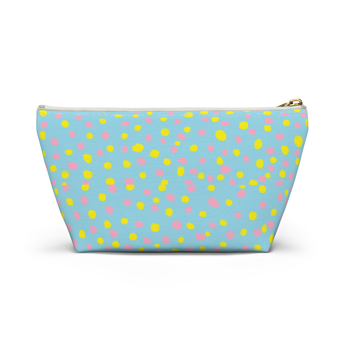 Blue Polka Dot Accessory Pouch — Cosmetic Zip T-Bottom Bag