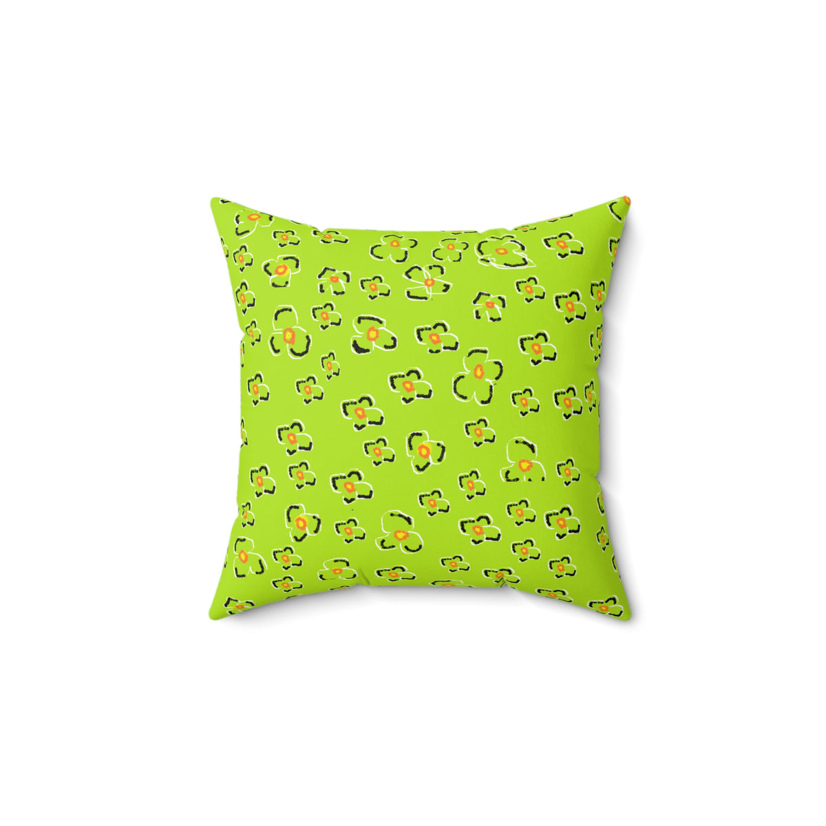 Lime Green Floral Pattern Square Pillow