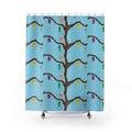 Birdhouse Tree Shower Curtain — Whimsical Blue Bathroom Decor